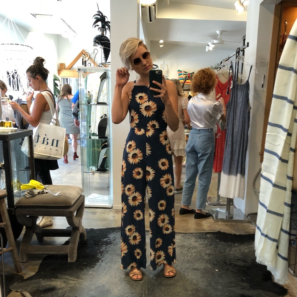 Sunflower Romper Jumpsuit with open back and tie Small